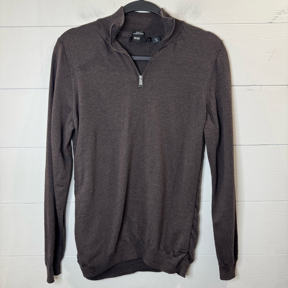 Hugo Boss Men's Slim Fit Half Zip Merino Virgin Wool Sweater Size Large
